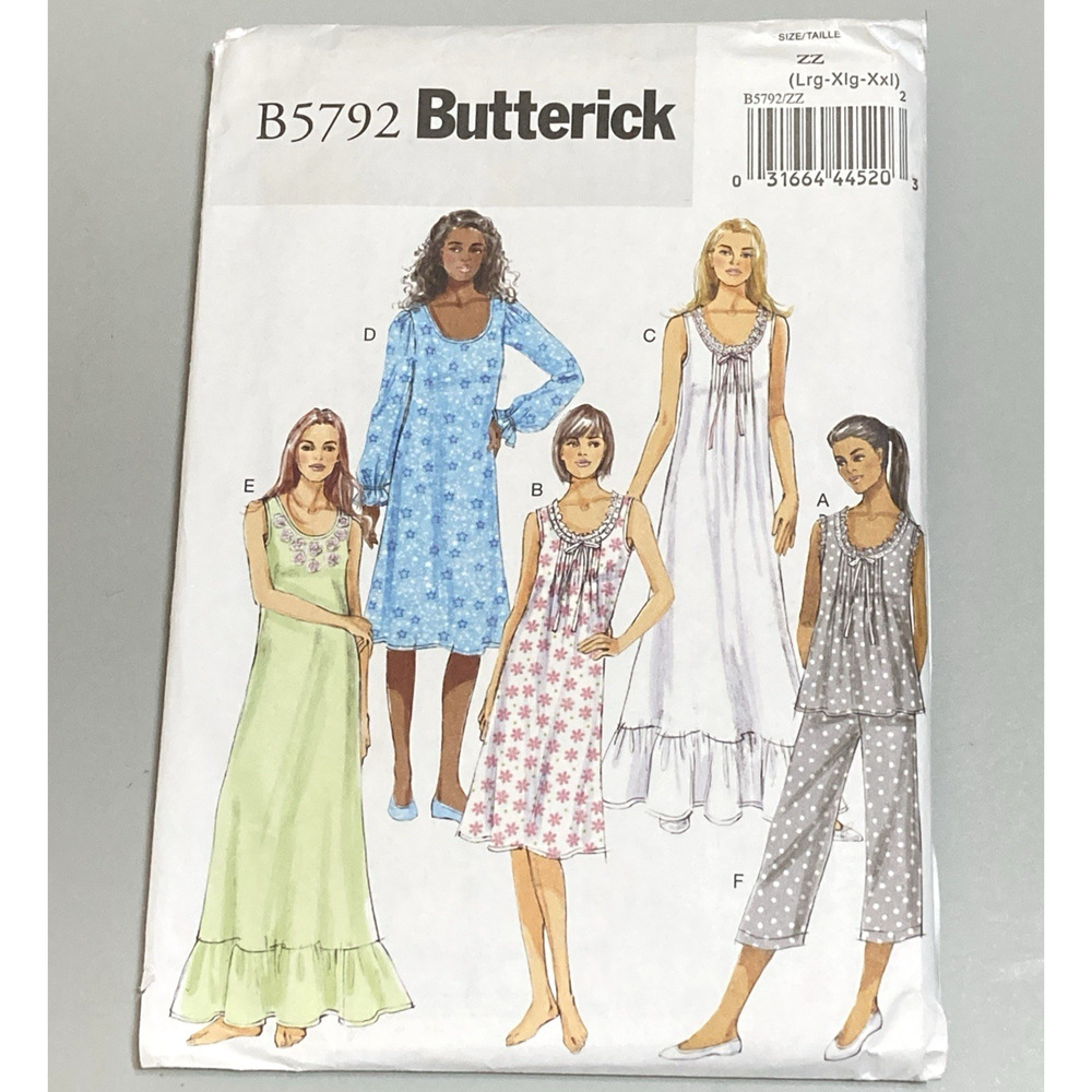 Butterick Sewing Pattern B5792 Misses Pullover Top, Gown, Pants L-XL-XXL UNCUT